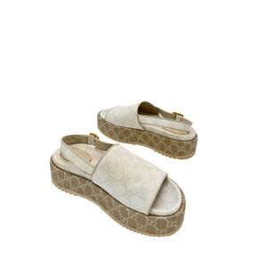 Gucci Angelina Slingback Platform Slide Sandals Monogram Canvas Size EU 38 US 8